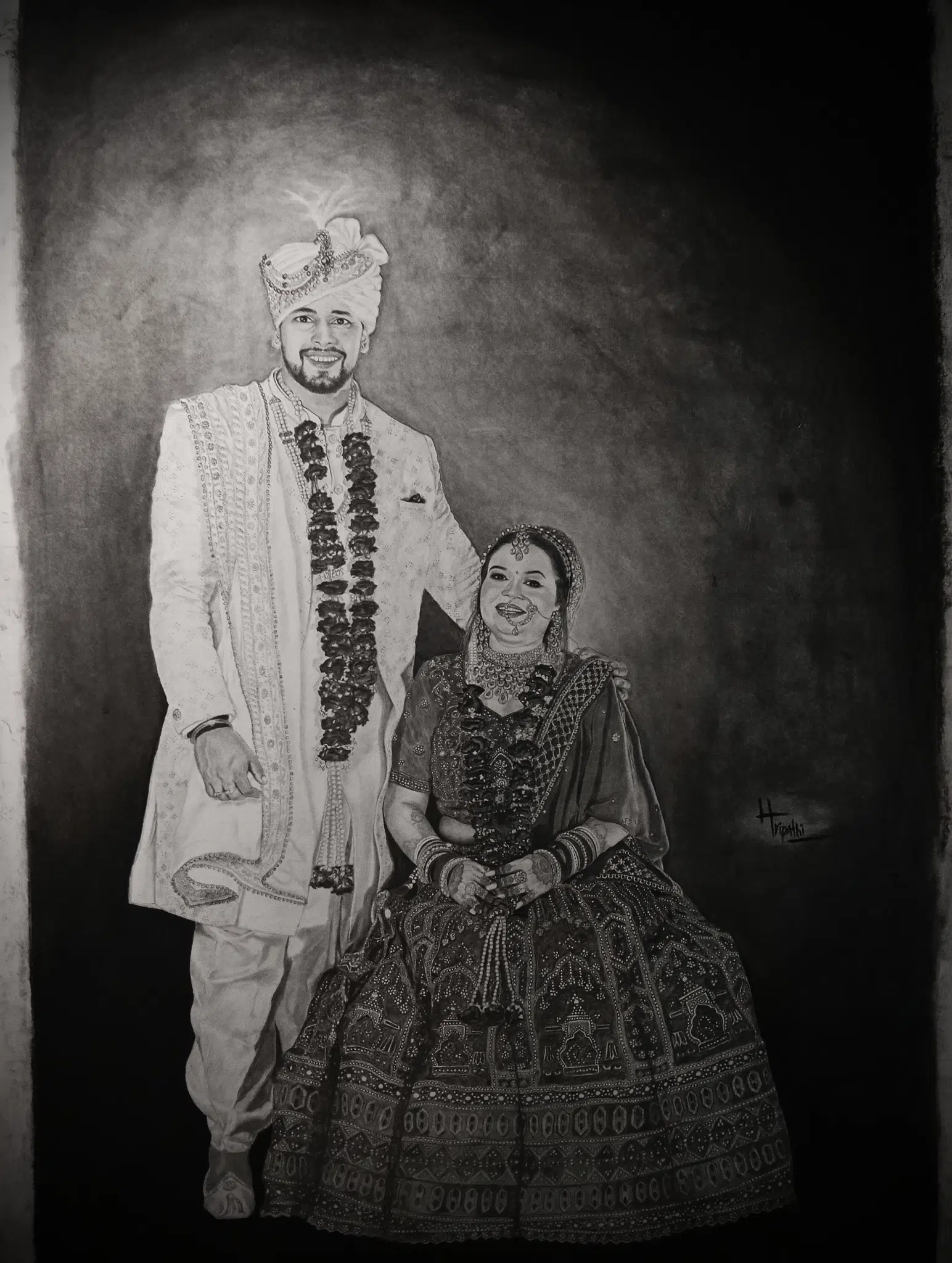 Graphite wedding portrait